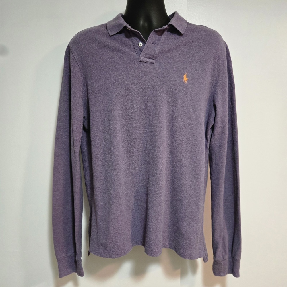 Polo Ralph Lauren Custom Fit Long Sleeve Polo Shirt Purple Mens Size L Preppy